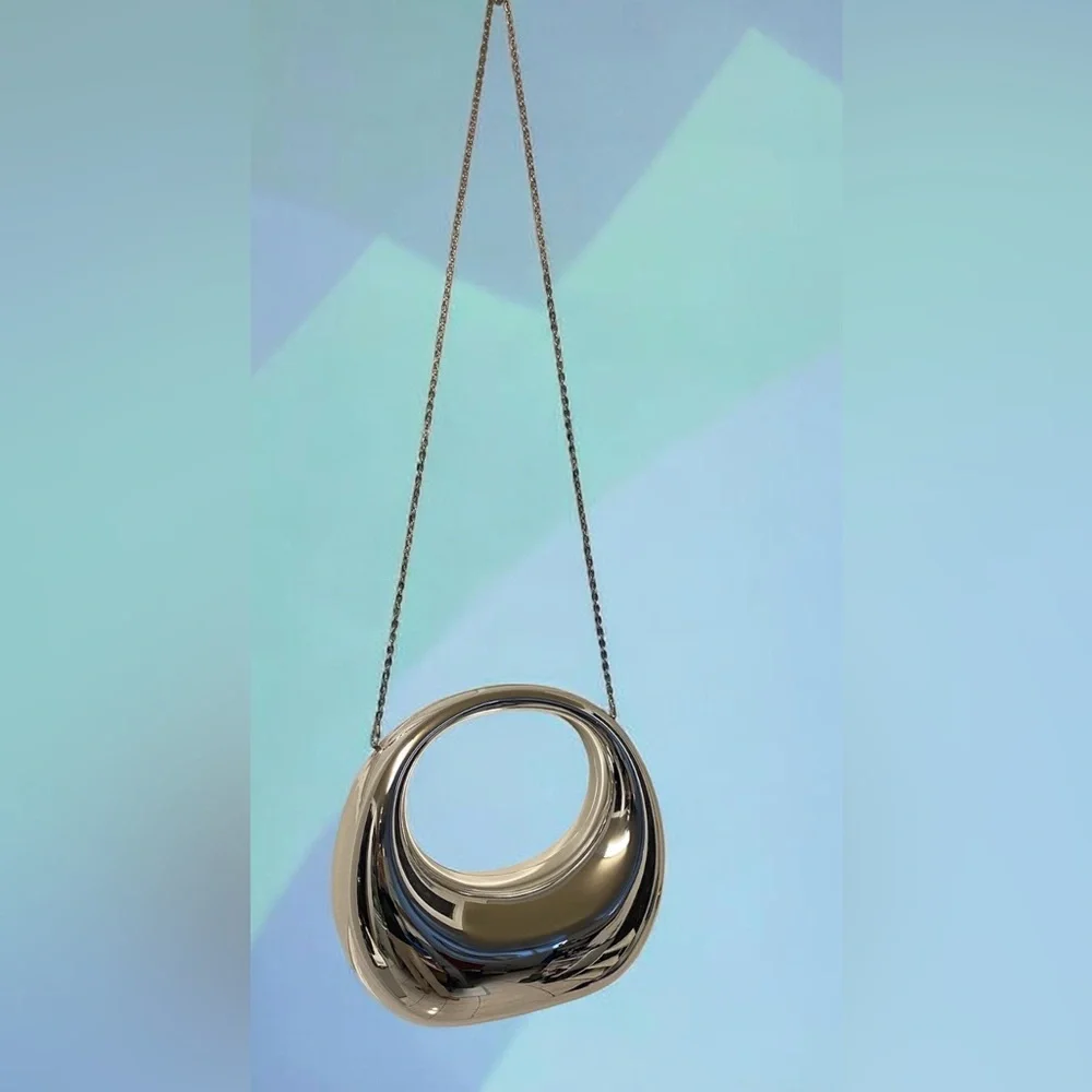 silver metallic crescent moon acrylic hobo bag and evening clutch purse. - Picture 6 of 8